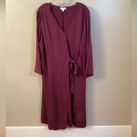PURE JILL J JILL SIZE 2X WILDBERRY V NECK WRAP DRESS VISCOSE 3/4 SLEEVE WEDDING - Picture 3 of 11